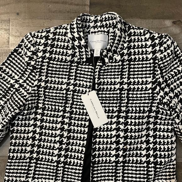 Carolina Belle Long Coat Plaid Houndstooth Classic Women's sz S White Black - Picture 5 of 12